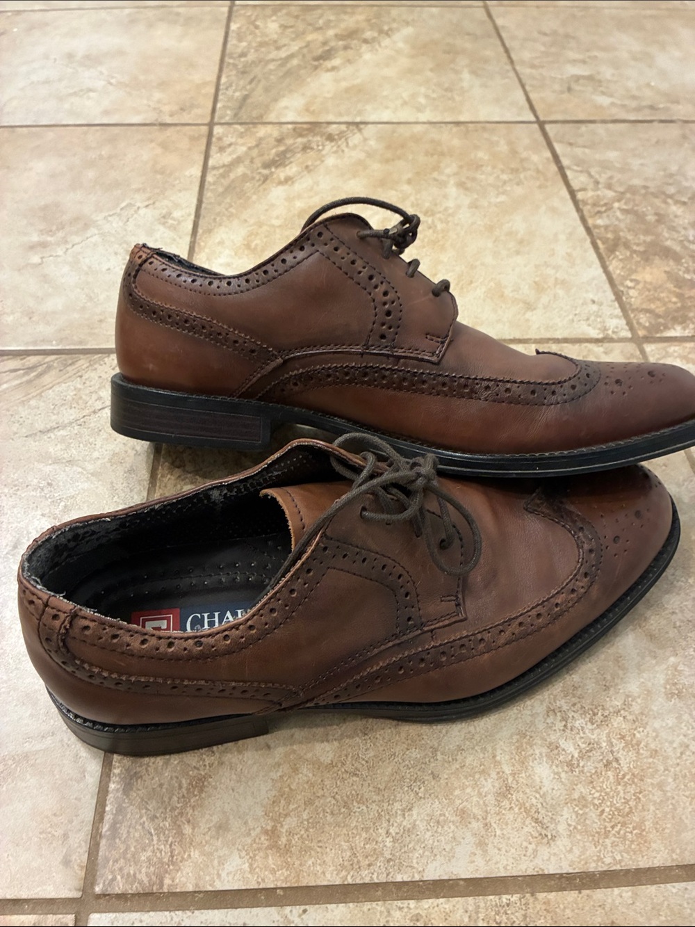Chaps Men's Brown Leather Wingtip Oxfords